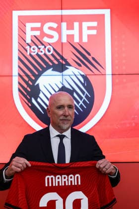 May 19, 2026, Tirana, Tirana, Albania: Rolando Maran during press conference, PK, Pressekonferenz for his presentation as the new Head Coach of Albanian National Soccer Team in Tirana, Albania on May 19, 2026. Presentation Of New Albanian Soccer national team, Nationalteam Head Coach Rolando Maran  - ZUMAb266 20260519_zip_b266_002 Copyright: xArmandoxBabanix