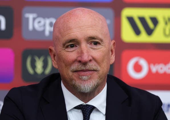 May 19, 2026, Tirana, Tirana, Albania: Rolando Maran during press conference, PK, Pressekonferenz for his presentation as the new Head Coach of Albanian National Soccer Team in Tirana, Albania on May 19, 2026. Presentation Of New Albanian Soccer national team, Nationalteam Head Coach Rolando Maran  - ZUMAb266 20260519_zip_b266_004 Copyright: xArmandoxBabanix