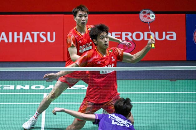 (260519) -- KUALA LUMPUR, May 19, 2026 -- Xie Haonan (front) Zeng Weihan of China compete during the men s doubles round of 32 match between Xie Haonan Zeng Weihan of China and Chaloempon Charoenkitamorn Worrapol Thongsa-nga of Thailand at 2026 Malaysia Masters badminton tournament in Kuala Lumpur, Malaysia, May 19, 2026. (Photo by Xinhua) (SP)MALAYSIA-KUALA LUMPUR-BADMINTON-MALAYSIA MASTERS-MEN S DOUBLES ChongxVoonxChung 