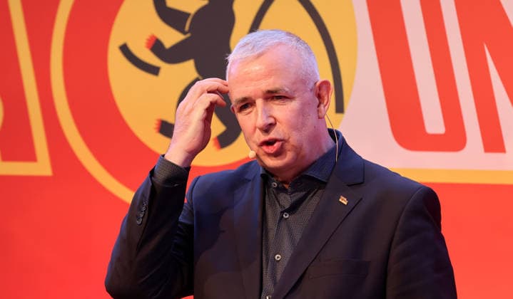 Präsident Dirk Zingler MV Mitgliederversammlung im Stadion An der Alten Försterei Fußball Fussball Bundesliga Herren DFL Saison 2025 2026 19.05.2026 1.FC Union Berlin FCU