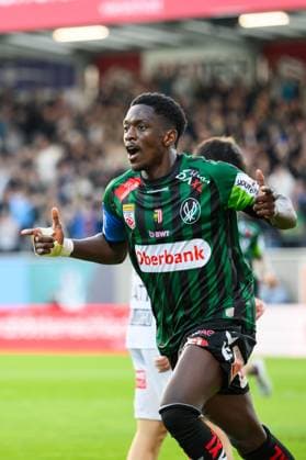 SOCCER - BL, Ried vs WAC RIED,AUSTRIA,19.MAY.26 - SOCCER - ADMIRAL Bundesliga, Europacup play off, SV Ried vs Wolfsberger AC. Image shows the rejoicing of Kingstone Mutandwa (Ried).  GEPAxpictures xDanielaxMoser