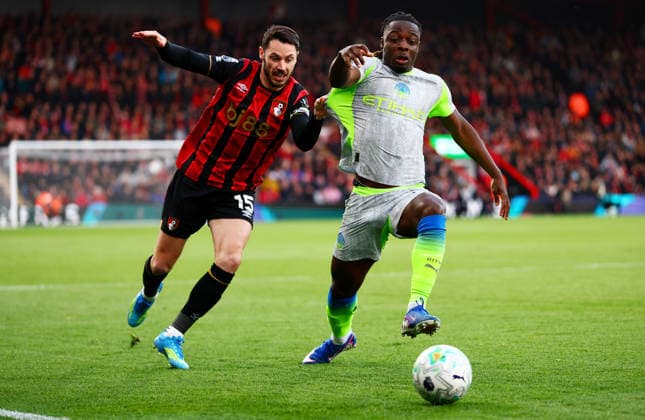 Adam Smith of AFC Bournemouth and Jeremy Doku of Manchester City. AFC Bournemouth v Manchester City, Premier League, Football, Vitality Stadium, Bournemouth, UK - 19 May 2026Bournemouth Vitality Stadium United Kingdom EDITORIAL USE ONLY No use with unauthorised audio, video, data, fixture lists, club league logos or live services. Online in-match use limited to 120 images, no video emulation. No use in betting, games or single club league player publications.  Copyright: xJamesxMarsh Shutterstockx 16881288u