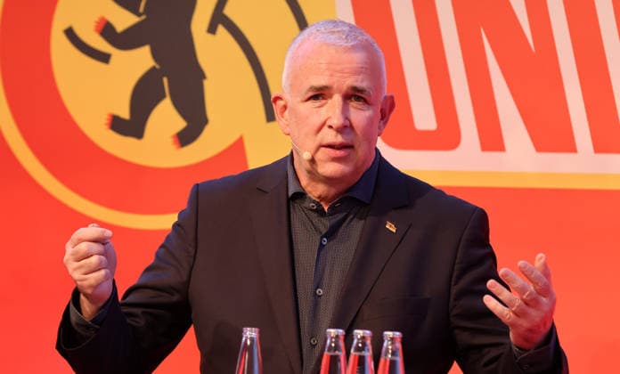 Präsident Dirk Zingler MV Mitgliederversammlung im Stadion An der Alten Försterei Fußball Fussball Bundesliga Herren DFL Saison 2025 2026 19.05.2026 1.FC Union Berlin FCU