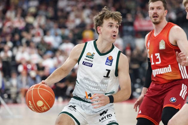Steven Ashworth (Vet Concept Gladiators Trier, 01) mit Ball, GER, FC Bayern Basketball vs. Vet Concept Gladiators Trier, Basketball, easycredit Basketball Bundesliga, Playoffs, Viertelfinale, Saison 2025 2026, 19.05.2026, GER, FC Bayern Basketball vs. Vet Concept Gladiators Trier, Basketball, easycredit Basketball Bundesliga, Playoffs, Viertelfinale, Saison 2025 2026, 19.05.2026 Muenchen Copyright: xEibner-Pressefoto JennixMaulx EP_JML