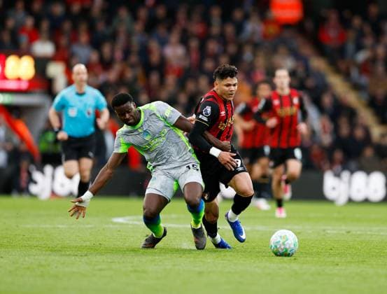 Evanilson of Bournemouth and Marc Guehi of Manchester City compete for the ball AFC Bournmeouth v Manchester City, Football, Premier League, Vitality Stadium, Bournemouth, Dorset, UK - 19 05 2026 EDITORIAL USE ONLY No use with unauthorised audio, video, data, fixture lists, club league logos or live services. Online in-match use limited to 120 images, no video emulation. No use in betting, games or single club league player publications.  Copyright: xMattxImpey Shutterstockx 16884011k