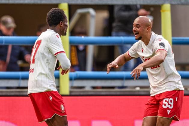 Standard s Rafiki Said celebrates after scoring during a soccer match between KVC Westerlo and Standard de Liege, Tuesday 19 May 2026 in Westerlo, on the ninth day of the Europe Play-offs (PO2) of the 2025-2026 Jupiler Pro League first division of the Belgian championship. BRUNOxFAHY  x174442678x