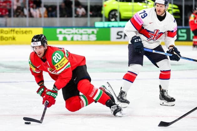 Ice hockey, Eishockey - IIHF WC 2026 ZURICH,SWITZERLAND,19.MAY.26 - ICE HOCKEY - IIHF Ice Hockey World Championship, WM, Weltmeisterschaft 2026, group stage, Hungary vs Great Britain. Image shows Istvan Sofron (HUN) and Nathanael Halbert (GBR).  GEPAxpictures xMaticxKlansek