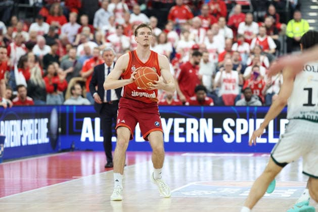 Justuz Hollatz (FC Bayern Basketball, 21), GER, FC Bayern Basketball vs. Vet Concept Gladiators Trier, Basketball, easycredit Basketball Bundesliga, Playoffs, Viertelfinale, Saison 2025 2026, 19.05.2026, GER, FC Bayern Basketball vs. Vet Concept Gladiators Trier, Basketball, easycredit Basketball Bundesliga, Playoffs, Viertelfinale, Saison 2025 2026, 19.05.2026 Muenchen Copyright: xEibner-Pressefoto JennixMaulx EP_JML