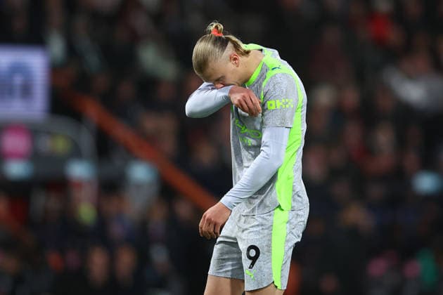 Bournemouth, England, 19th May 2026. Erling Haaland of Manchester City looks dejected during the AFC Bournemouth vs Manchester City Premier League match at the Vitality Stadium, Bournemouth. Picture credit should read: Paul Terry Sportimage EDITORIAL USE ONLY. No use with unauthorised audio, video, data, fixture lists, club league logos or live services. Online in-match use limited to 120 images, no video emulation. No use in betting, games or single club league player publications. SPI_033_PT_Bournemouth_Man_City SPI-4809-0033