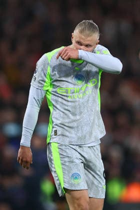 Bournemouth, England, 19th May 2026. Erling Haaland of Manchester City looks dejected during the AFC Bournemouth vs Manchester City Premier League match at the Vitality Stadium, Bournemouth. Picture credit should read: Paul Terry Sportimage EDITORIAL USE ONLY. No use with unauthorised audio, video, data, fixture lists, club league logos or live services. Online in-match use limited to 120 images, no video emulation. No use in betting, games or single club league player publications. SPI_040_PT_Bournemouth_Man_City SPI-4809-0040