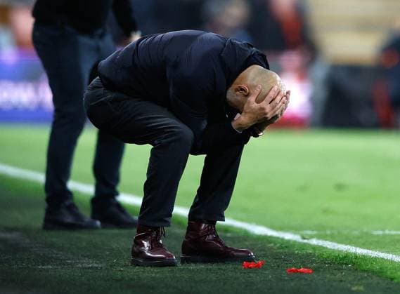 Pep Guardiola the Manchester City manager dejected at a missed chance AFC Bournmeouth v Manchester City, Football, Premier League, Vitality Stadium, Bournemouth, Dorset, UK - 19 05 2026 EDITORIAL USE ONLY No use with unauthorised audio, video, data, fixture lists, club league logos or live services. Online in-match use limited to 120 images, no video emulation. No use in betting, games or single club league player publications.  Copyright: xMattxImpey Shutterstockx 16884011as