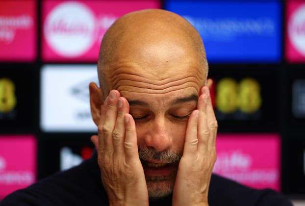 Bournemouth, England, 19th May 2026. Pep Guardiola, Manager of Manchester City talks in a press conference, PK, Pressekonferenz after the AFC Bournemouth vs Manchester City Premier League match at the Vitality Stadium, Bournemouth. Picture credit should read: Paul Terry Sportimage EDITORIAL USE ONLY. No use with unauthorised audio, video, data, fixture lists, club league logos or live services. Online in-match use limited to 120 images, no video emulation. No use in betting, games or single club league player publications. SPI_059_PT_Bournemouth_Man_City SPI-4809-0059