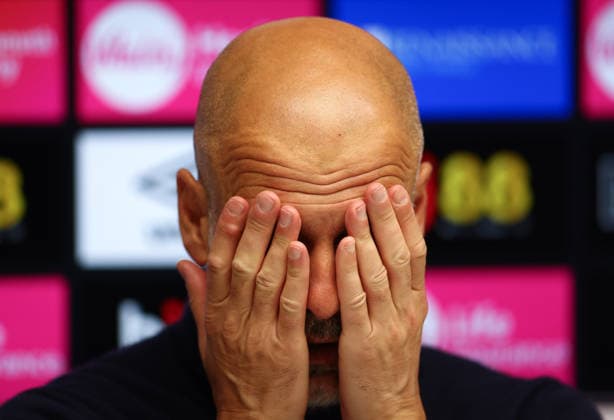 Bournemouth, England, 19th May 2026. Pep Guardiola, Manager of Manchester City talks in a press conference, PK, Pressekonferenz after the AFC Bournemouth vs Manchester City Premier League match at the Vitality Stadium, Bournemouth. Picture credit should read: Paul Terry Sportimage EDITORIAL USE ONLY. No use with unauthorised audio, video, data, fixture lists, club league logos or live services. Online in-match use limited to 120 images, no video emulation. No use in betting, games or single club league player publications. SPI_065_PT_Bournemouth_Man_City SPI-4809-0065