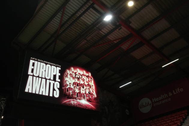 Bourenmouth v Man City 19 May 2026, Bournemouth - Premier League Football - AFC Bournemouth v Manchester City - The big screens announce Europe Awaits - Photo: Charlotte Wilson Offside. Bournemouth UK Copyright: xCharlottexWilsonx xOffsidexOffside