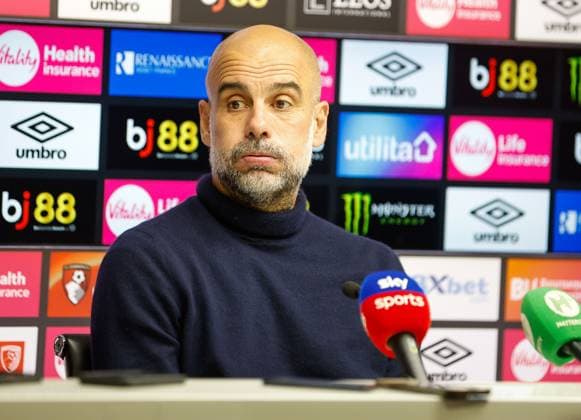 Pep Guardiola the Manchester City manager giving his post match press conference, PK, Pressekonferenz AFC Bournmeouth v Manchester City, Football, Premier League, Vitality Stadium, Bournemouth, Dorset, UK - 19 05 2026 EDITORIAL USE ONLY No use with unauthorised audio, video, data, fixture lists, club league logos or live services. Online in-match use limited to 120 images, no video emulation. No use in betting, games or single club league player publications. Copyright: xMattxImpey Shutterstockx 16884011bm