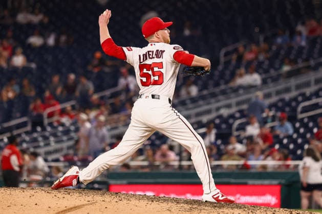 MLB, Baseball Herren, USA New York Mets vs Washington Nationals Washington, DC; Washington Nationals pitcher Richard Lovelady (55) delivers a pitch during the Major League Baseball game between the Washington Nationals and the New York Mets at Nationals Park on Tuesday, May 19, 2026. The Nationals beat the Mets 9-6. (Steve Prakope Image of Washington D.C. District of Columbia United States EDITORIAL USE ONLY Copyright: xImagexofxSportx StevexPrakopex iosphotos410303