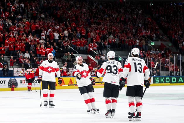 Ice hockey, Eishockey - IIHF WC 2026 ZURICH,SWITZERLAND,20.MAY.26 - ICE HOCKEY - IIHF Ice Hockey World Championship, WM, Weltmeisterschaft 2026, group stage, Austria vs Switzerland. Image shows the rejoicing of Switzerland.  GEPAxpictures xMaticxKlansek