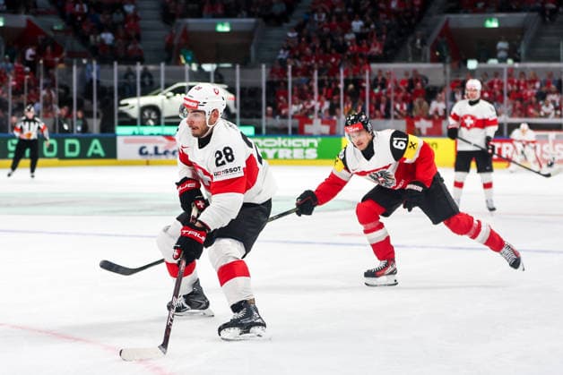Ice hockey, Eishockey - IIHF WC 2026 ZURICH,SWITZERLAND,20.MAY.26 - ICE HOCKEY - IIHF Ice Hockey World Championship, WM, Weltmeisterschaft 2026, group stage, Austria vs Switzerland. Image shows +28+Timo Meier (SUI).  GEPAxpictures xMaticxKlansek