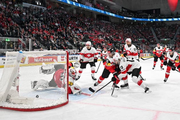 ZURICH, SWITZERLAND - MAY 20: Nico Hischier of Switzerland scores a goal against goalkeeper David Kickert of Austria during the 2026 IIHF Ice hockey, Eishockey World Championship, WM, Weltmeisterschaft Switzerland game between Austria and Switzerland at Swiss Life Arena on May 20, 2026 in Zurich, Zurich. Zurich Swiss Life Arena Zurich Switzerland Copyright: xJustPictures.ch AndreaxBrancax jp-en-EuSpIm-JP7_ANB_Aut_Swi_20052026_7006A