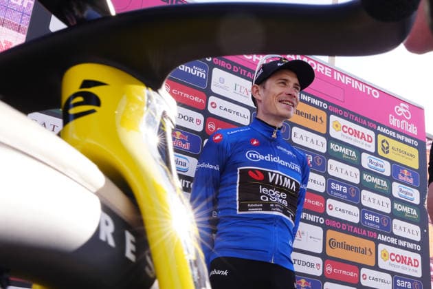 Denmark™s Jonas Vingegaard Hansen of Team Visma Lease A Bike blue jersey during Stage 11 of the Giro d™Italia, from Porcari to Chiavari, Italy, Wednesday, May 20, 2026.  Copyright: xFabioxFerrari LaPressex
