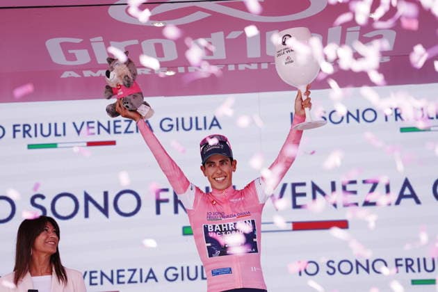 Portugal™s Afonso Oliveira Eulalio of Bahrain Victorious pink jersey during Stage 11 of the Giro d™Italia from Porcari to Chiavari, Italy, Wednesday May 20, 2026.  Copyright: xGianmattiaxD Albertoi LaPressex