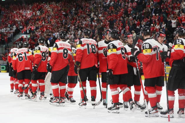 20.05.2026 Swiss Life Arena Zuerich , SCHWEIZ, Herren IIHF World Championship, WM, Weltmeisterschaft Zurich 2026 Gruppe A Oesterreich - Schweiz Team Austria nach dem Spiel