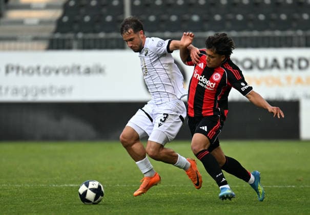 20.05.2026, xjhx, Fussball Testspiel, SV Sandhausen - Eintracht Frankfurt v.l. Louis Kolbe (SV Sandhausen), Marvin Dills (Eintracht Frankfurt) (DFL DFB REGULATIONS PROHIBIT ANY USE OF PHOTOGRAPHS as IMAGE SEQUENCES and or QUASI-VIDEO) Sandhausen