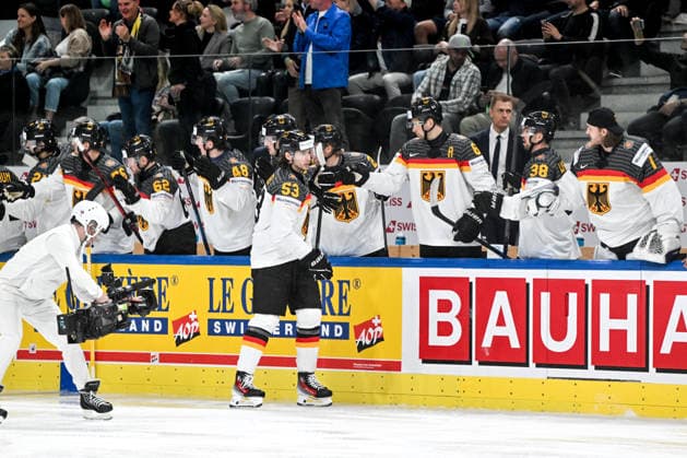 ZURICH, SWITZERLAND - MAY 20: Moritz Seider of Germany celebrates his goal during the 2026 IIHF Ice hockey, Eishockey World Championship, WM, Weltmeisterschaft Switzerland game between USA and Germany at Swiss Life Arena on May 20, 2026 in Zurich, Zurich. Zurich Swiss Life Arena Zurich Switzerland Copyright: xJustPictures.ch AndreaxBrancax jp-en-EuSpIm-JP7_ANB_USA_Ger_20052026_7686
