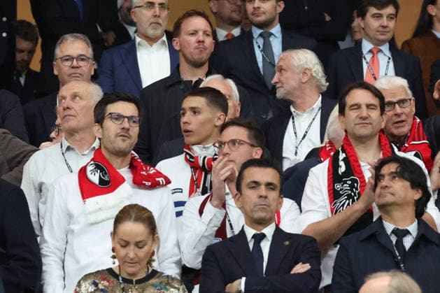 20.05.2026, xrekx, Fussball Europa League Finale 2026, SC Freiburg - Aston Villa v.l. Christian Streich Martin Horn, Oberbürgermeister Freiburg Trainer Julian Nagelsmann (Deutsche Fussball Nationalmannschaft DFB) Sportdirektor Rudi Voeller Völler (DFB) (DFL DFB REGULATIONS PROHIBIT ANY USE OF PHOTOGRAPHS as IMAGE SEQUENCES and or QUASI-VIDEO) Istanbul