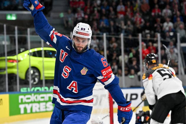 ZURICH, SWITZERLAND - MAY 20: Max Sasson of United States celebrates his goal during the 2026 IIHF Ice hockey, Eishockey World Championship, WM, Weltmeisterschaft Switzerland game between USA and Germany at Swiss Life Arena on May 20, 2026 in Zurich, Zurich. Zurich Swiss Life Arena Zurich Switzerland Copyright: xJustPictures.ch AndreaxBrancax jp-en-EuSpIm-JP7_ANB_USA_Ger_20052026_8479
