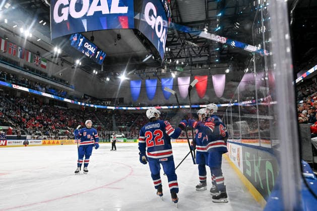 ZURICH, SWITZERLAND - MAY 20: USA celebrate after scoring a goal during the 2026 IIHF Ice hockey, Eishockey World Championship, WM, Weltmeisterschaft Switzerland game between USA and Germany at Swiss Life Arena on May 20, 2026 in Zurich, Zurich. Zurich Swiss Life Arena Zurich Switzerland Copyright: xJustPictures.ch AndreaxBrancax jp-en-EuSpIm-JP7_ANB_USA_Ger_20052026_7830