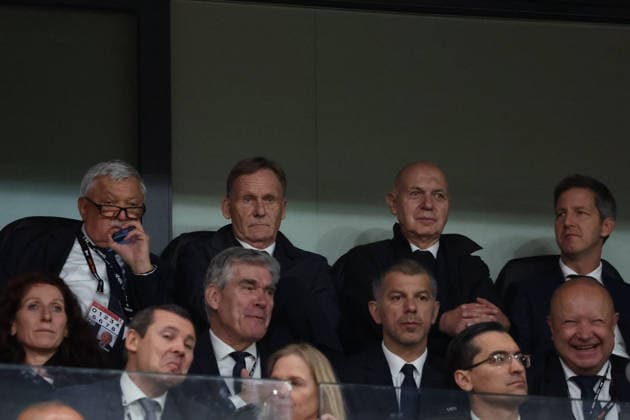 20.05.2026, xrekx, Fussball Europa League Finale 2026, SC Freiburg - Aston Villa v.l. Hans-Joachim Watzke DFB Praesident Bernd Neuendorf (Deutscher Fussball-Bund) Vorstand Jochen Saier (SC Freiburg) (DFL DFB REGULATIONS PROHIBIT ANY USE OF PHOTOGRAPHS as IMAGE SEQUENCES and or QUASI-VIDEO) Istanbul
