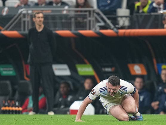 ISTANBUL, TURKEY - MAY 20: John McGinn of Aston Villa reacts in pain during the UEFA Europa League Final 2026 match between SC Freiburg and Aston Villa FC at Besiktas Park on May 20, 2026 in Istanbul, Turkey.  Copyright: xMBxMediax