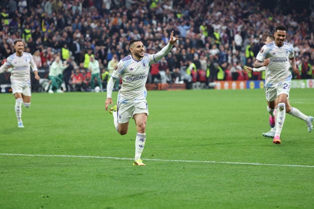 20.05.2026, xrekx, Fussball Europa League Finale 2026, SC Freiburg - Aston Villa v.l. Torjubel nach dem Tor zum celebrating the goal celebrate 0:2 durch Emiliano Buendia (Aston Villa FC) (DFL DFB REGULATIONS PROHIBIT ANY USE OF PHOTOGRAPHS as IMAGE SEQUENCES and or QUASI-VIDEO) Istanbul