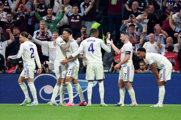 20.05.2026, xrekx, Fussball Europa League Finale 2026, SC Freiburg - Aston Villa v.l. Torjubel nach dem Tor zum celebrating the goal celebrate 0:3 Morgan Rogers (Aston Villa FC) (DFL DFB REGULATIONS PROHIBIT ANY USE OF PHOTOGRAPHS as IMAGE SEQUENCES and or QUASI-VIDEO) Istanbul