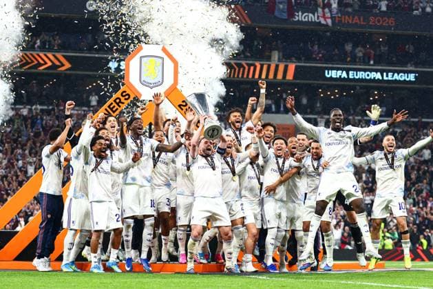 Aston Villa players lift the UEFA Europa League trophy in front of the winners board SC Freiburg v Aston Villa, UEFA Europa League, Final, Football, Besiktas Park, Istanbul, Turkiye - 20 May 2026Istanbul Besiktas Park United Kingdom EDITORIAL USE ONLY No use with unauthorised audio, video, data, fixture lists, club league logos or live services. Online in-match use limited to 120 images, no video emulation. No use in betting, games or single club league player publications. Copyright: xJamesxMarsh Shutterstockx 16883157gf