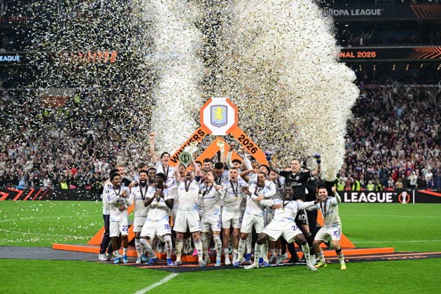 Aston Villa win UEFA Europa League title ISTANBUL, TURKIYE - MAY 21: Aston Villa players celebrate with the trophy after defeating Freiburg 3-0 to win the UEFA Europa League final match at Besiktas Park in Istanbul, Turkiye, on May 21, 2026. Oguz Yeter Anadolu Istanbul Turkey. Editorial use only. Please get in touch for any other usage.  Copyright: x2026xAnadoluxOguzxYeterx