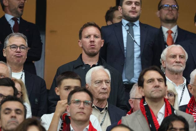 20.05.2026, xrekx, Fussball Europa League Finale 2026, SC Freiburg - Aston Villa v.l. Andreas Rettig Trainer Julian Nagelsmann (Deutsche Fussball Nationalmannschaft DFB) Sportdirektor Rudi Voeller Völler (DFB) (DFL DFB REGULATIONS PROHIBIT ANY USE OF PHOTOGRAPHS as IMAGE SEQUENCES and or QUASI-VIDEO) Istanbul