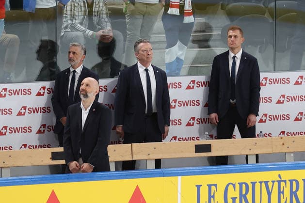 20.05.2026 Swiss Life Arena Zuerich , SCHWEIZ, Herren IIHF World Championship, WM, Weltmeisterschaft Zurich 2026 Gruppe A USA - Deutschland Das Trainer Team vl. Mark French, Harold Kreis und Alexander Sulzer (GER)
