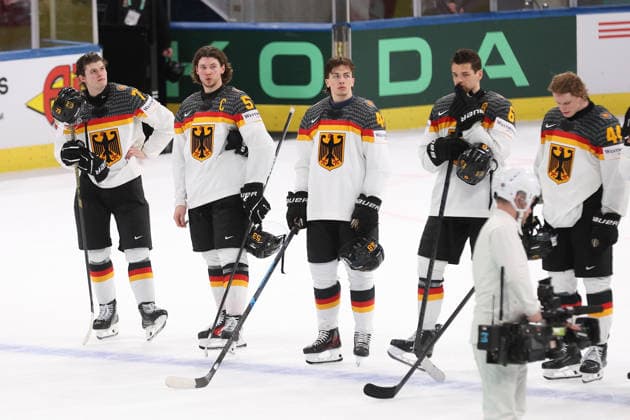 20.05.2026 Swiss Life Arena Zuerich , SCHWEIZ, Herren IIHF World Championship, WM, Weltmeisterschaft Zurich 2026 Gruppe A USA - Deutschland vl. Lukas Reichel, Moritz Seider, Philip Sinn, Kai Wissmann und Joshua Samanski (GER)