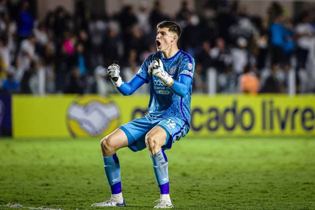 RECORD DATE NOT STATED match between Santos and San Lorenzo for the Copa CONMEBOL Sudamericana Santos (SP), 05 20 2026 - Copa Sudamericana Santos vs San Lorenzo - Goalkeeper Orlando Gill celebrating during the match between Santos and San Lorenzo for the 2026 Copa Sudamericana, Group Stage, Round 5, at the Urbano Caldeira stadium in Vila Belmiro on Wednesday night, May 20, 2026, in Santos, Brazil. Credit: William Oliveira PhD Press TheNews2(Foto: Phd Press Thenews2 imago images) SPO  Copyright: xPHDxPRESSx