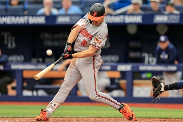 May 20, 2026, St. Petersburg, Florida, USA: Baltimore Orioles shortstop Gunnar Henderson (2) pops out to Tampa Bay Rays second baseman Richie Palacios (1) during an MLB, Baseball Herren, USA game on May 20, 2026 at Tropicana Field. The Rays beat the Orioles 5-3 and swept the series. St. Petersburg USA - ZUMAh180 20260520_zsp_h180_070 Copyright: xKimxHukarix