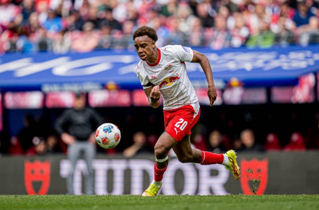 Leipzigs Assan Ouedraogo. Fussball 1. Bundesliga, 33. Spieltag: RB Leipzig - FC St. Pauli 2:1. 9. Mai 2026: Leipzig, Red Bull Arena. RB Leipzig - FC St. Pauli 2:1