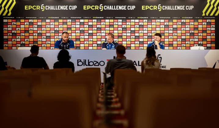 Montpellier Herault Rugby Captain s Run, San Mames Stadium, Bilbao, Spain 21 5 2026 Billy Vunipola, Head Coach Joan Caudullo and Ali Price Billy Vunipola, Joan Caudullo and Ali Price 21 5 2026  Copyright: x INPHO NickxElliottx NE1L1304