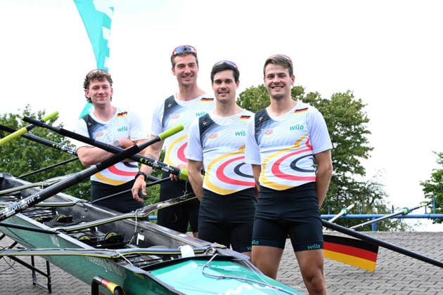 Der Vierer ohne Steuermann mit Schlagmann Jasper ANGL, Benedict EGGELING, Rene SCHMELA und Mark HINRICHS, Rudern, Praesentation Deutschland-Achter der Saison 2026, am 21.05.2026 in Dortmund Deutschland. Â