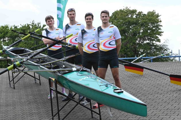 Der Vierer ohne Steuermann mit Schlagmann Jasper ANGL, Benedict EGGELING, Rene SCHMELA und Mark HINRICHS, Rudern, Praesentation Deutschland-Achter der Saison 2026, am 21.05.2026 in Dortmund Deutschland. Â
