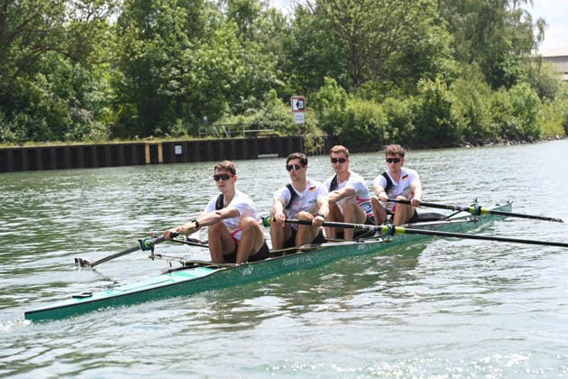 Der Vierer ohne Steuermann mit Schlagmann Jasper ANGL, Benedict EGGELING, Rene SCHMELA und Mark HINRICHS, beim Training auf dem Dortmund-Ems-Kanal, Rudern, Praesentation Deutschland-Achter der Saison 2026, am 21.05.2026 in Dortmund Deutschland. Â