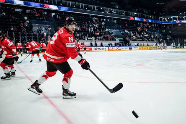 260521 Dawson Mercer of Canada ahead of the 2026 IIHF Ice hockey, Eishockey World Championship, WM, Weltmeisterschaft between Canada and Norway on May 21, 2026 in Fribourg. Photo: Jesper Zerman BILDBYRAN kod JZ JZ0724 ishockey ice hockey ishockey-vm 2026 vm 2026 iihf world championship kanada canada norge norway canada kanada bbeng norge norway Copyright: JESPERxZERMAN BB260521JZ058