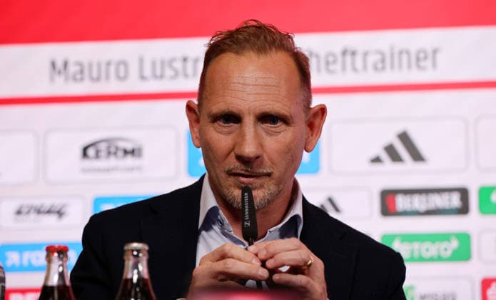 Trainer Mauro Lustrinelli PK Pressekonferenz zur Vorstellung des neuen Cheftrainers Fußball Fussball Bundesliga Herren DFL Saison 2025 2026 21.05.2026 1.FC Union Berlin FCU DFL regulations prohibit any use of photographs as image sequences and or quasi-video.