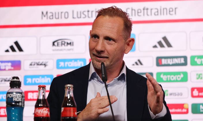 Trainer Mauro Lustrinelli PK Pressekonferenz zur Vorstellung des neuen Cheftrainers Fußball Fussball Bundesliga Herren DFL Saison 2025 2026 21.05.2026 1.FC Union Berlin FCU DFL regulations prohibit any use of photographs as image sequences and or quasi-video.